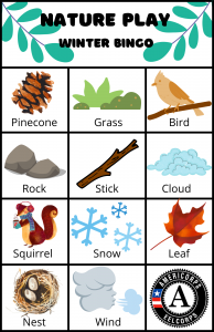 Nature Play Winter Bingo Card in English