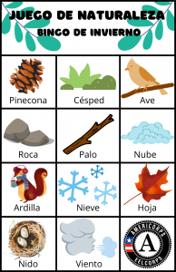 Nature Play Winter Bingo Card in Spanish