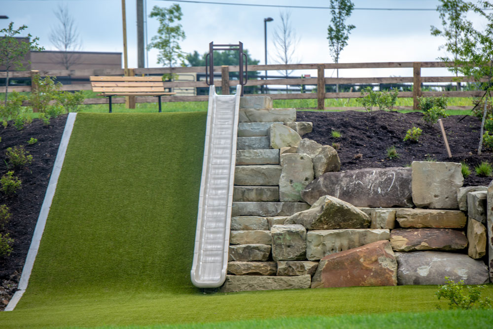 The plunge side and builder climber are meant for children ages 5 – 12 years. They are much steeper than the fort slide